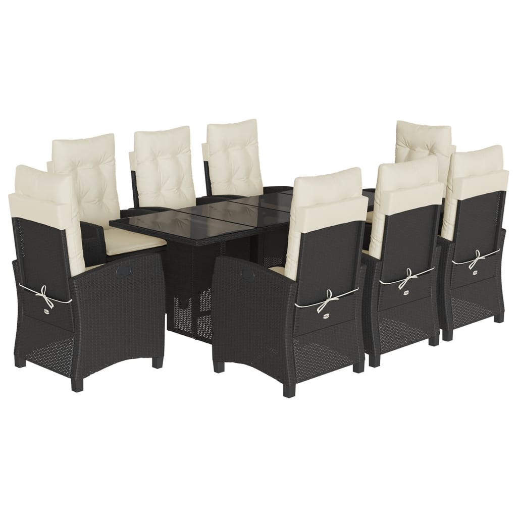 Set da Pranzo da Giardino 9 pz con Cuscini Nero in Polyrattan | homemem39