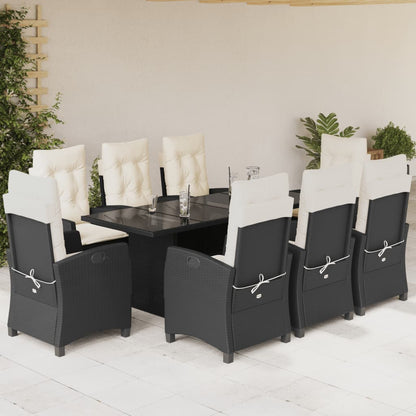 Set da Pranzo da Giardino 9 pz con Cuscini Nero in Polyrattan | homemem39