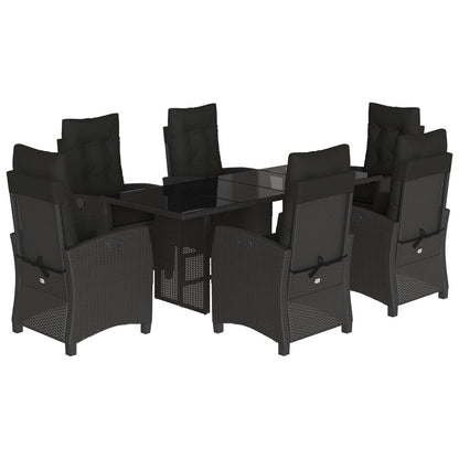 Set da Pranzo da Giardino 7 pz Nero con Cuscini in Polyrattan | homemem39