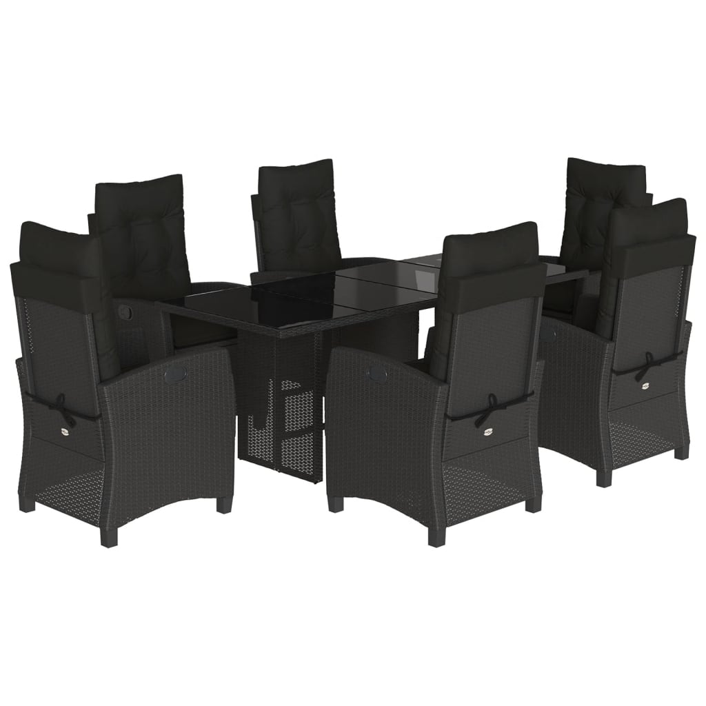 Set da Pranzo da Giardino 7 pz Nero con Cuscini in Polyrattan - homemem39