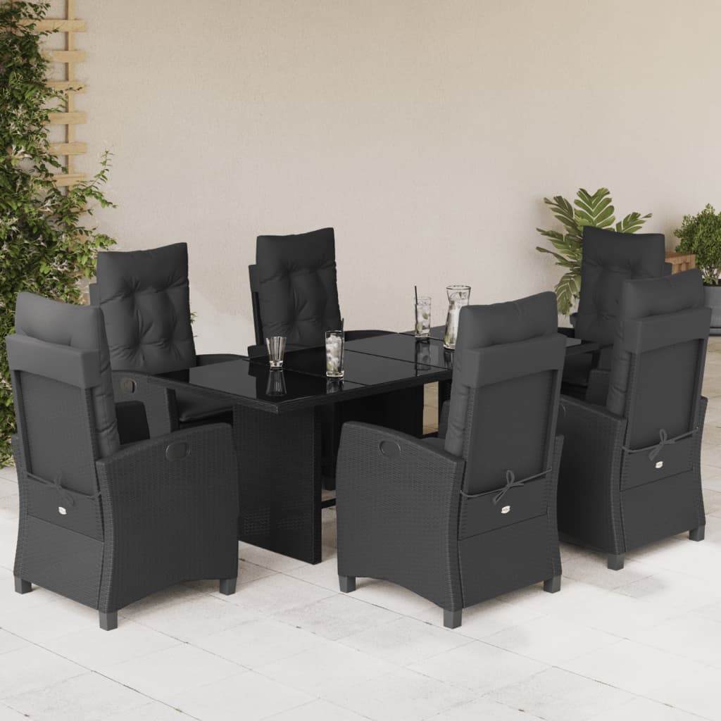 Set da Pranzo da Giardino 7 pz Nero con Cuscini in Polyrattan | homemem39