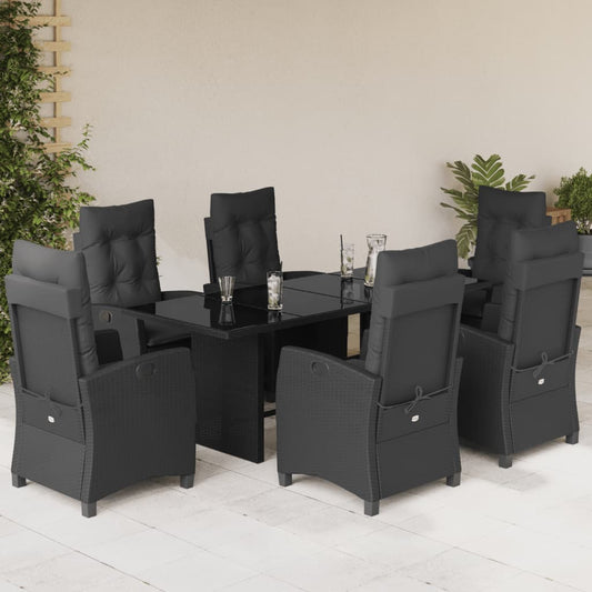 Set da Pranzo da Giardino 7 pz Nero con Cuscini in Polyrattan - homemem39