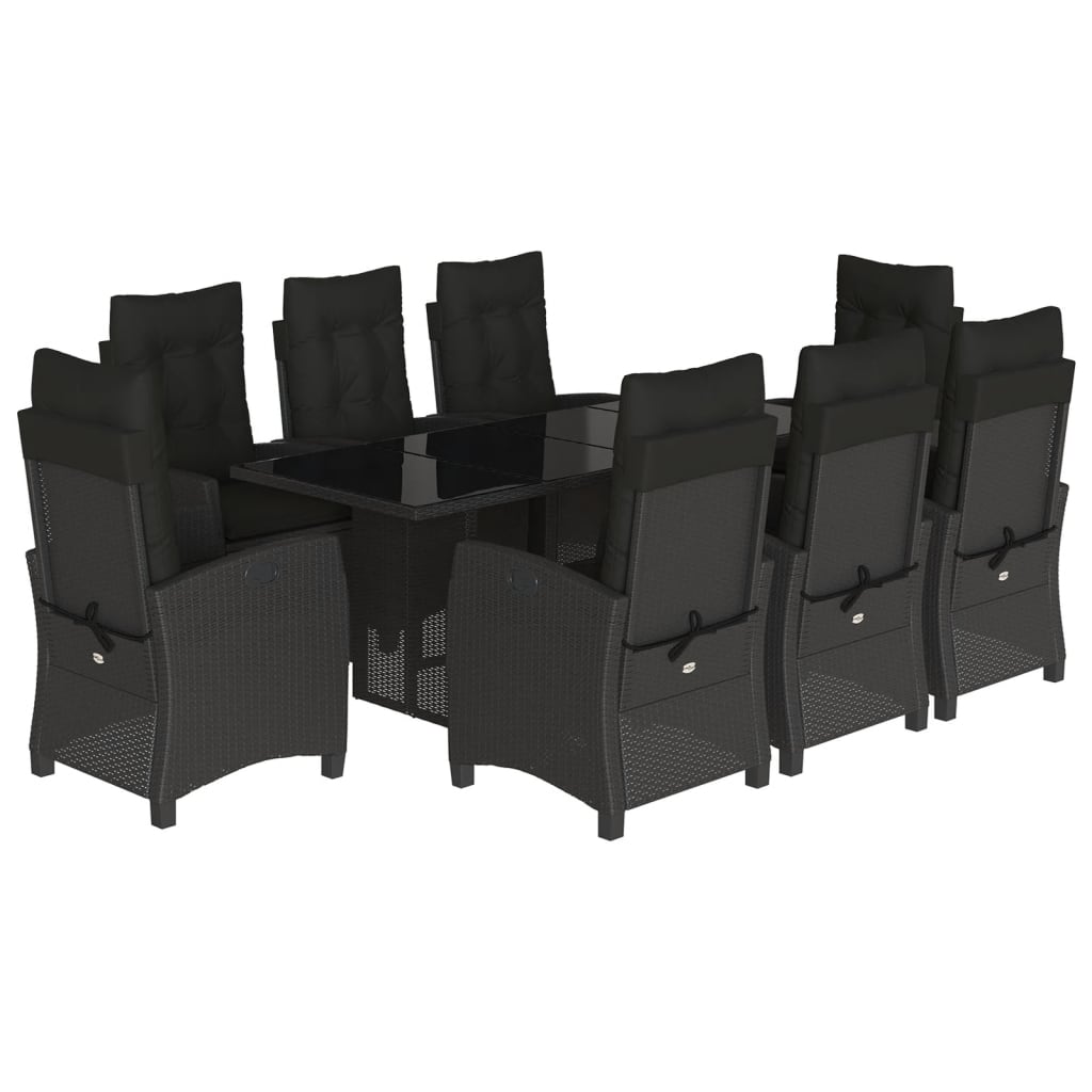 Set da Pranzo da Giardino 9 pz con Cuscini Nero in Polyrattan | homemem39