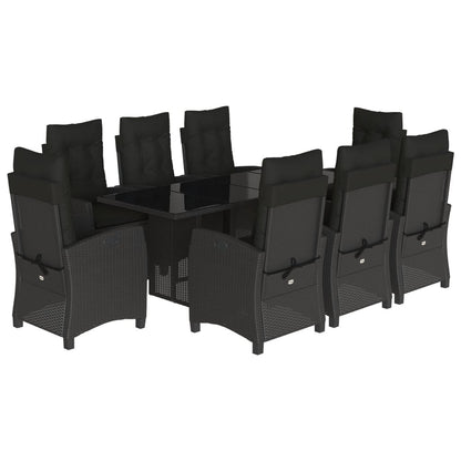 Set da Pranzo da Giardino 9 pz con Cuscini Nero in Polyrattan | homemem39