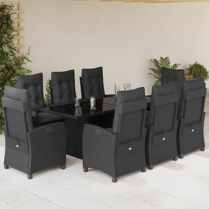 Set da Pranzo da Giardino 9 pz con Cuscini Nero in Polyrattan | homemem39