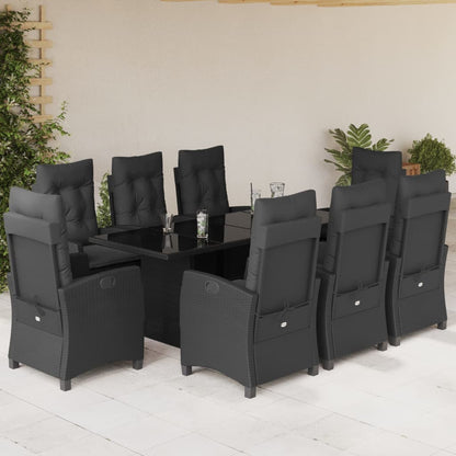 Set da Pranzo da Giardino 9 pz con Cuscini Nero in Polyrattan | homemem39