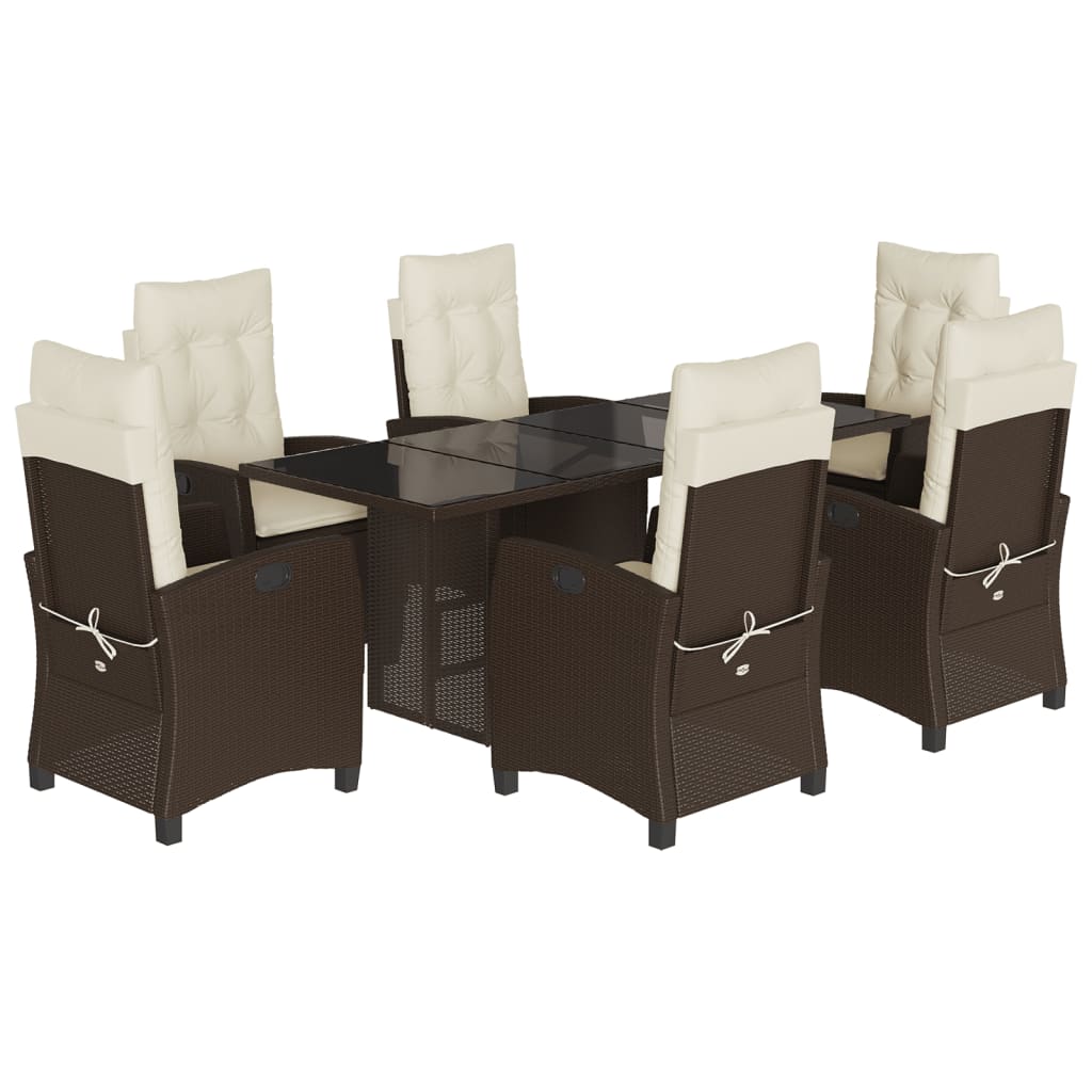 Set da Pranzo da Giardino 7pz con Cuscini in Polyrattan Marrone | homemem39
