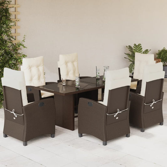 Set da Pranzo da Giardino 7pz con Cuscini in Polyrattan Marrone - homemem39