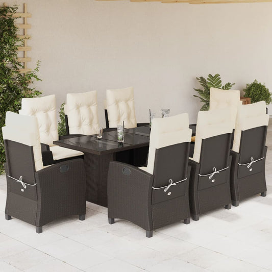 Set da Pranzo da Giardino 9pz con Cuscini Marrone in Polyrattan - homemem39