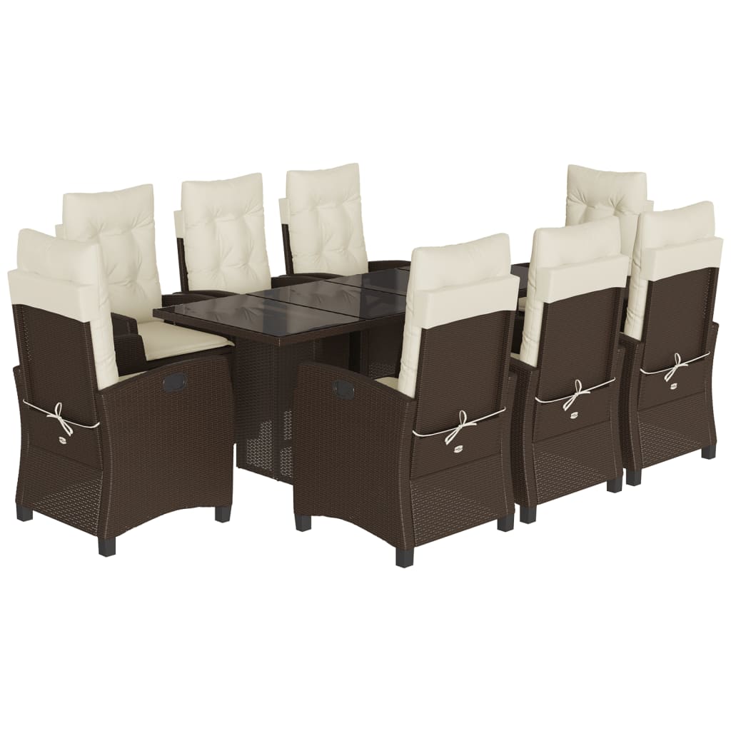 Set da Pranzo da Giardino 9pz con Cuscini Marrone in Polyrattan | homemem39