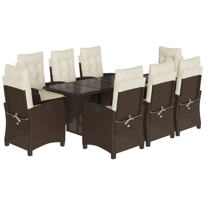 Set da Pranzo da Giardino 9pz con Cuscini Marrone in Polyrattan | homemem39