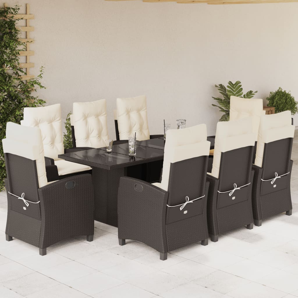 Set da Pranzo da Giardino 9pz con Cuscini Marrone in Polyrattan | homemem39
