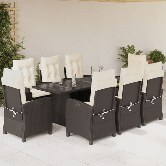 Set da Pranzo da Giardino 9pz con Cuscini Marrone in Polyrattan - homemem39