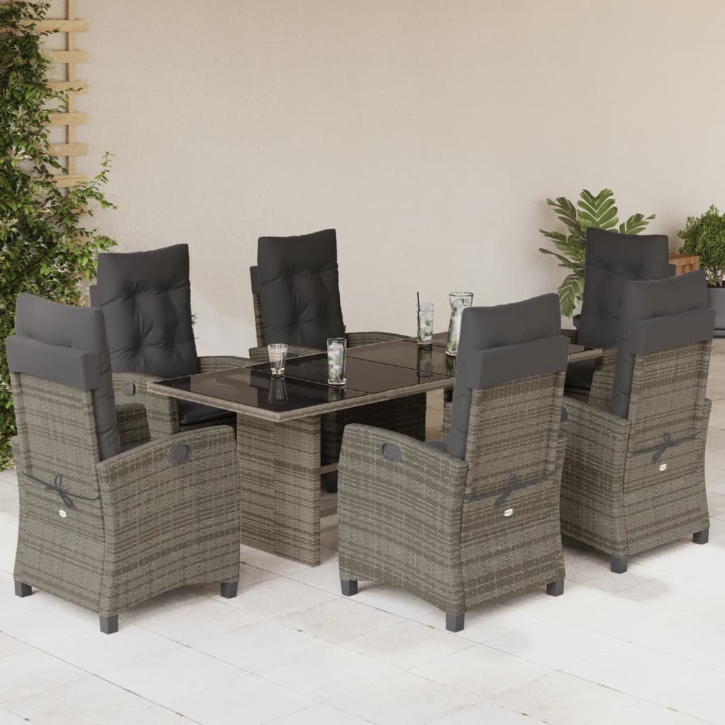 Set da Pranzo da Giardino 7 pz con Cuscini in Polyrattan Grigio - homemem39