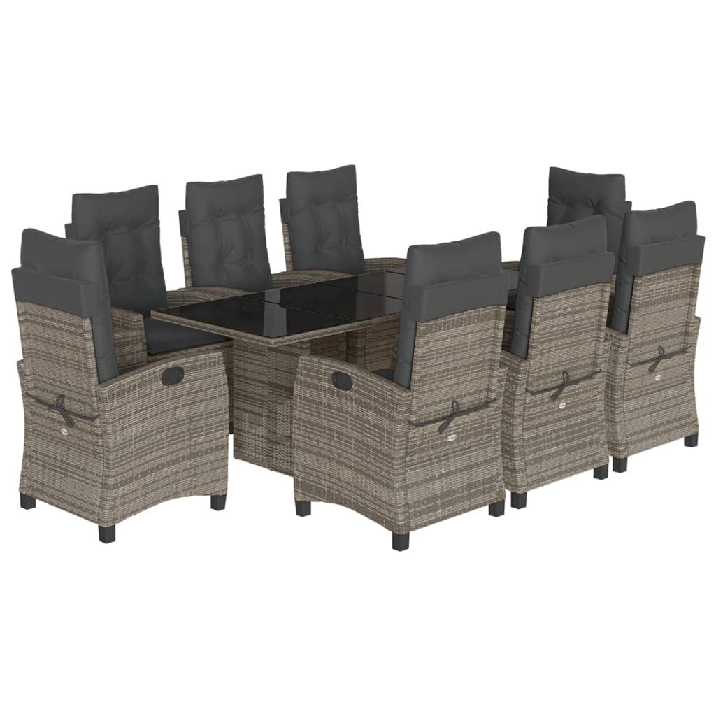 Set da Pranzo da Giardino 9 pz con Cuscini in Polyrattan Grigio - homemem39