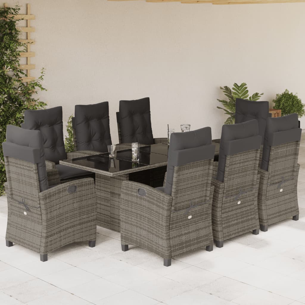 Set da Pranzo da Giardino 9 pz con Cuscini in Polyrattan Grigio | homemem39