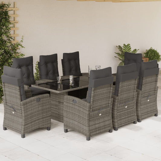 Set da Pranzo da Giardino 9 pz con Cuscini in Polyrattan Grigio - homemem39