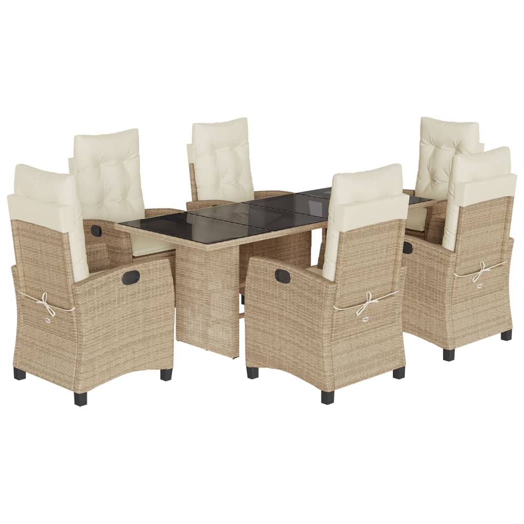 Set da Pranzo da Giardino 7 pz con Cuscini Beige in Polyrattan | homemem39