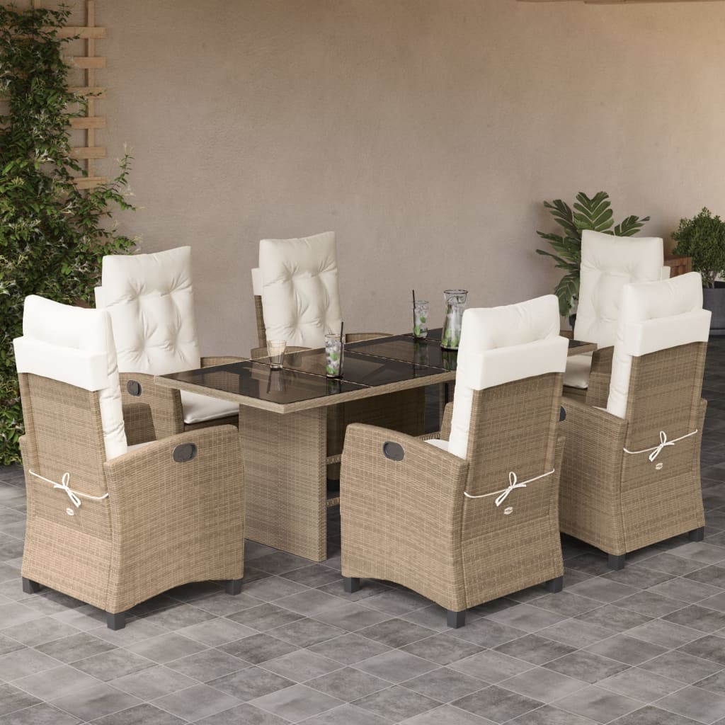 Set da Pranzo da Giardino 7 pz con Cuscini Beige in Polyrattan | homemem39