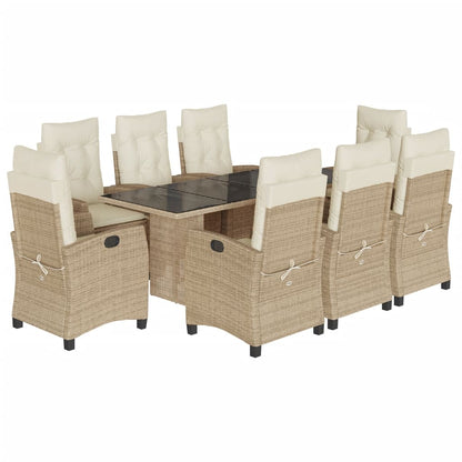 Set da Pranzo da Giardino 9 pz con Cuscini Beige in Polyrattan | homemem39
