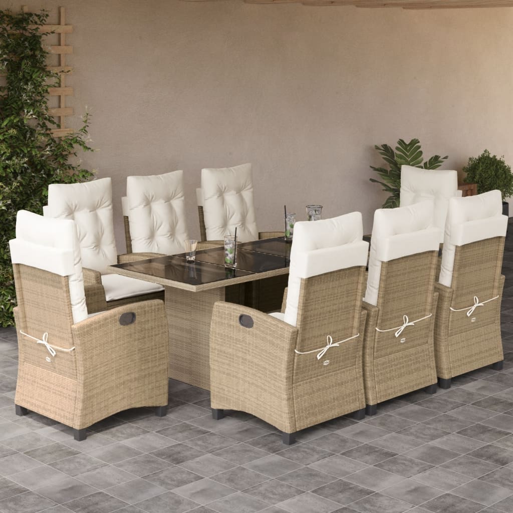 Set da Pranzo da Giardino 9 pz con Cuscini Beige in Polyrattan | homemem39