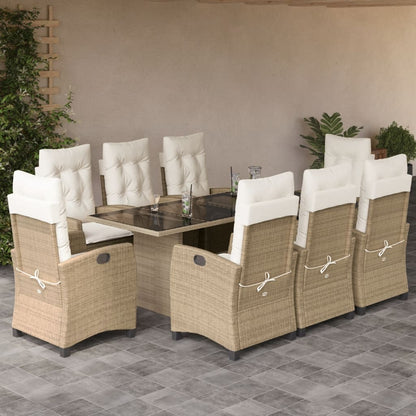 Set da Pranzo da Giardino 9 pz con Cuscini Beige in Polyrattan | homemem39