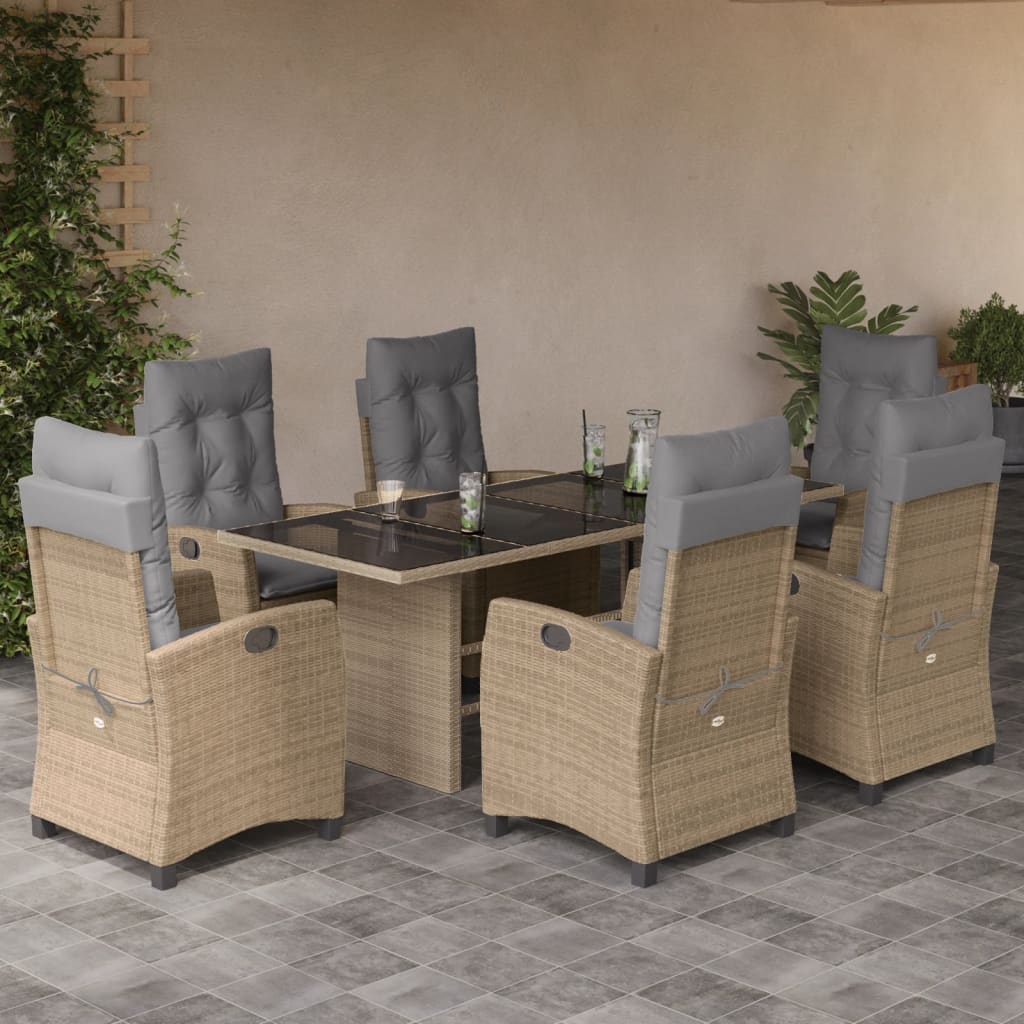 Set Pranzo da Giardino 7 pz con Cuscini Beige Misto Polyrattan | homemem39