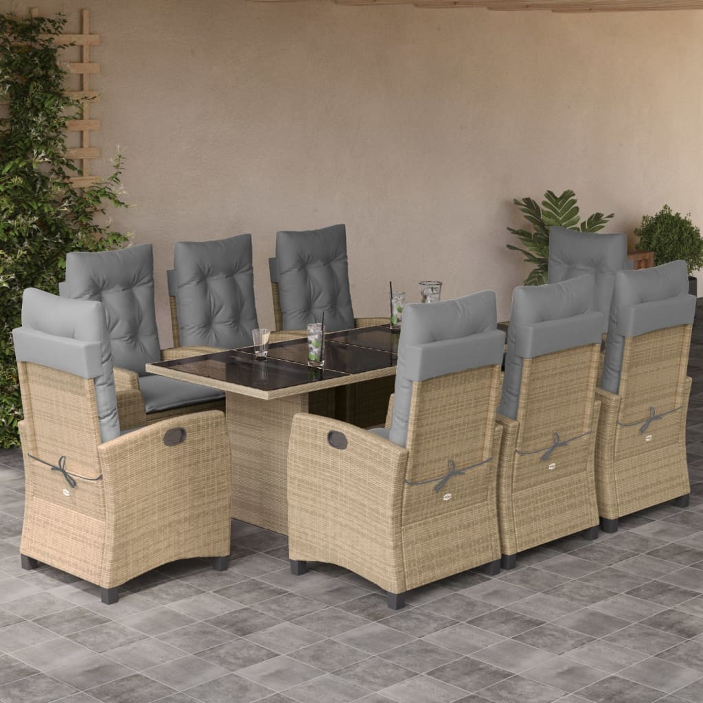 Set Pranzo da Giardino 9 pz con Cuscini Beige Misto Polyrattan | homemem39