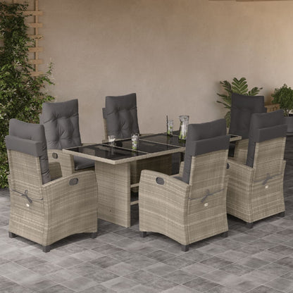 Set da Pranzo da Giardino 7 pz Cuscini Polyrattan Grigio Chiaro | homemem39