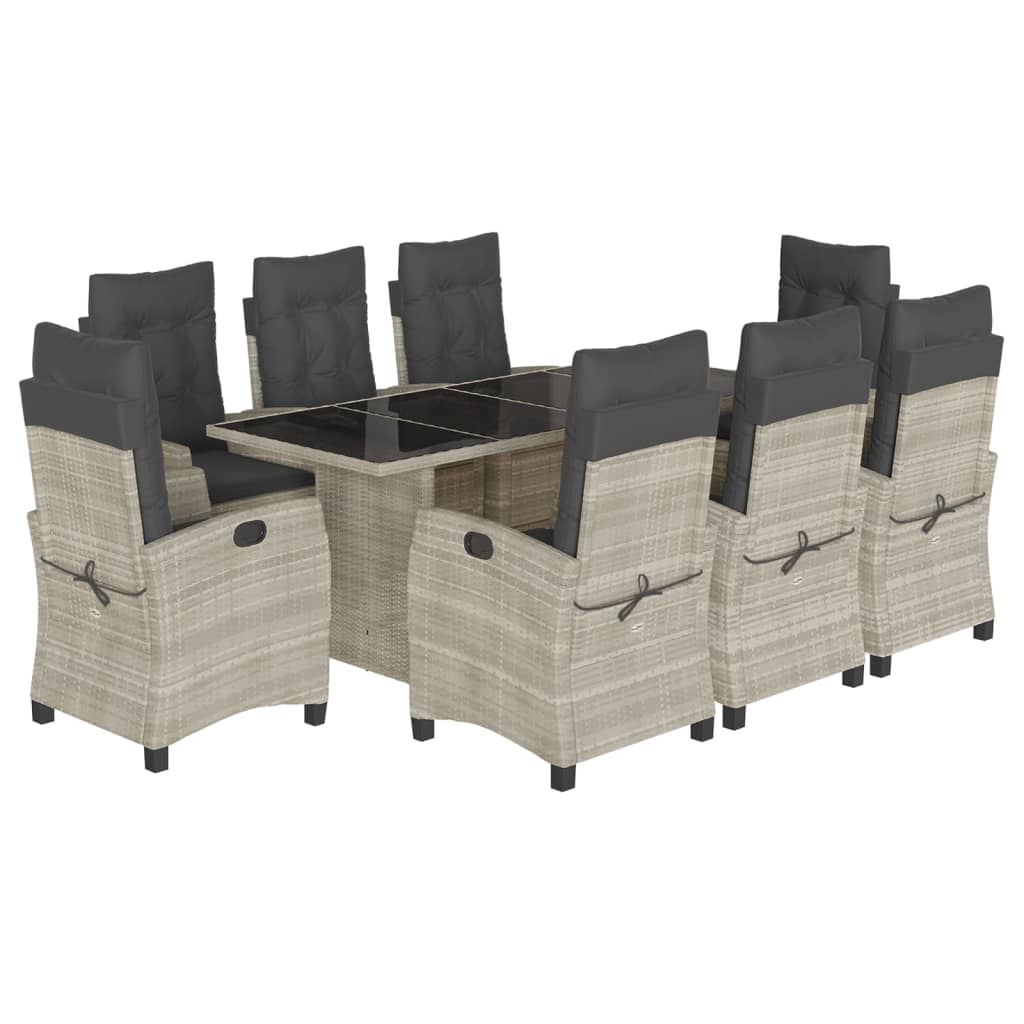 Set Pranzo da Giardino 9pz con Cuscini Grigio Chiaro Polyrattan | homemem39