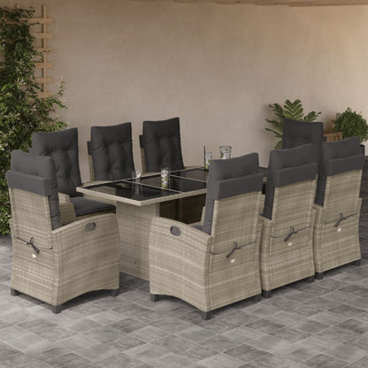 Set Pranzo da Giardino 9pz con Cuscini Grigio Chiaro Polyrattan | homemem39