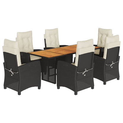 Set da Pranzo da Giardino 7 pz Nero con Cuscini in Polyrattan | homemem39