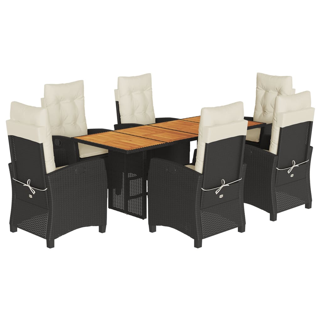 Set da Pranzo da Giardino 7 pz Nero con Cuscini in Polyrattan - homemem39