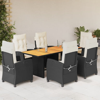 Set da Pranzo da Giardino 7 pz Nero con Cuscini in Polyrattan | homemem39