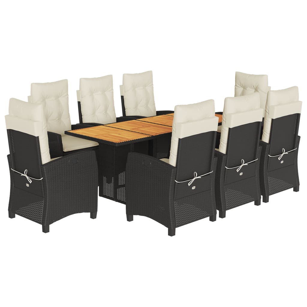 Set da Pranzo da Giardino 9 pz con Cuscini Nero in Polyrattan | homemem39