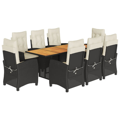 Set da Pranzo da Giardino 9 pz con Cuscini Nero in Polyrattan | homemem39