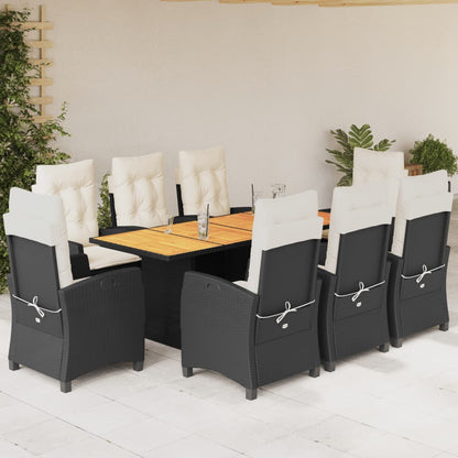 Set da Pranzo da Giardino 9 pz con Cuscini Nero in Polyrattan | homemem39