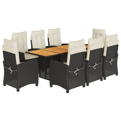 Set da Pranzo da Giardino 9 pz con Cuscini Nero in Polyrattan | homemem39