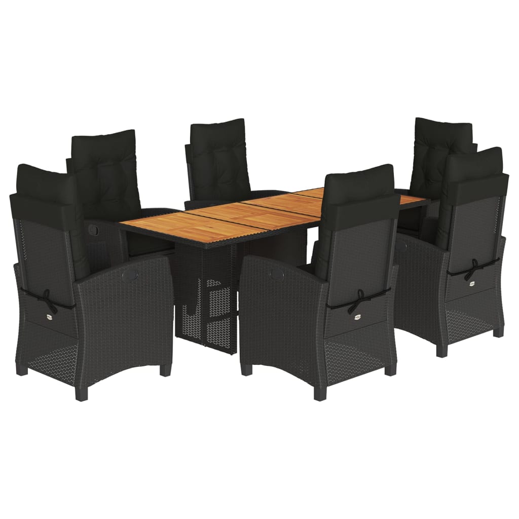 Set da Pranzo da Giardino 7 pz Nero con Cuscini in Polyrattan | homemem39