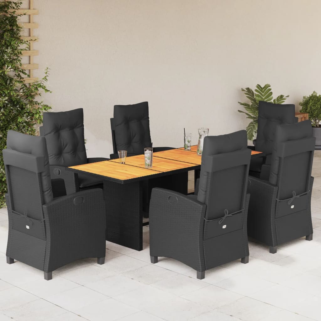 Set da Pranzo da Giardino 7 pz Nero con Cuscini in Polyrattan | homemem39
