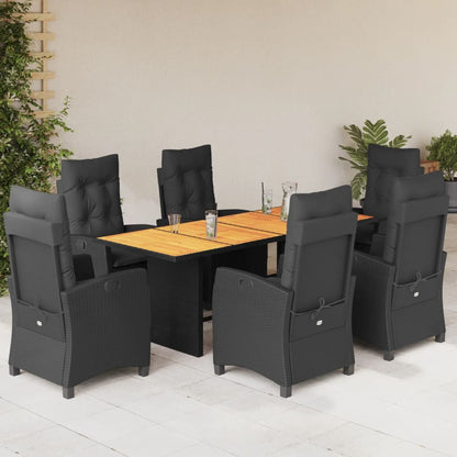 Set da Pranzo da Giardino 7 pz Nero con Cuscini in Polyrattan | homemem39