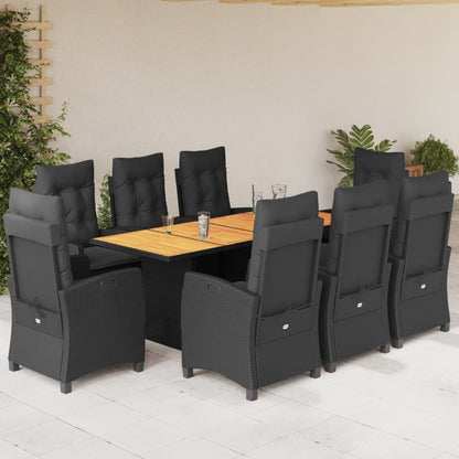 Set da Pranzo da Giardino 9 pz con Cuscini Nero in Polyrattan | homemem39