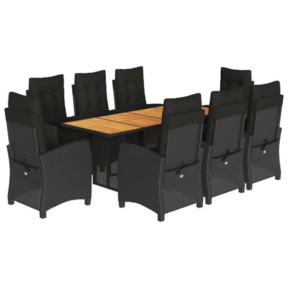 Set da Pranzo da Giardino 9 pz con Cuscini Nero in Polyrattan | homemem39
