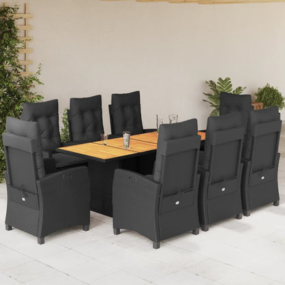 Set da Pranzo da Giardino 9 pz con Cuscini Nero in Polyrattan | homemem39