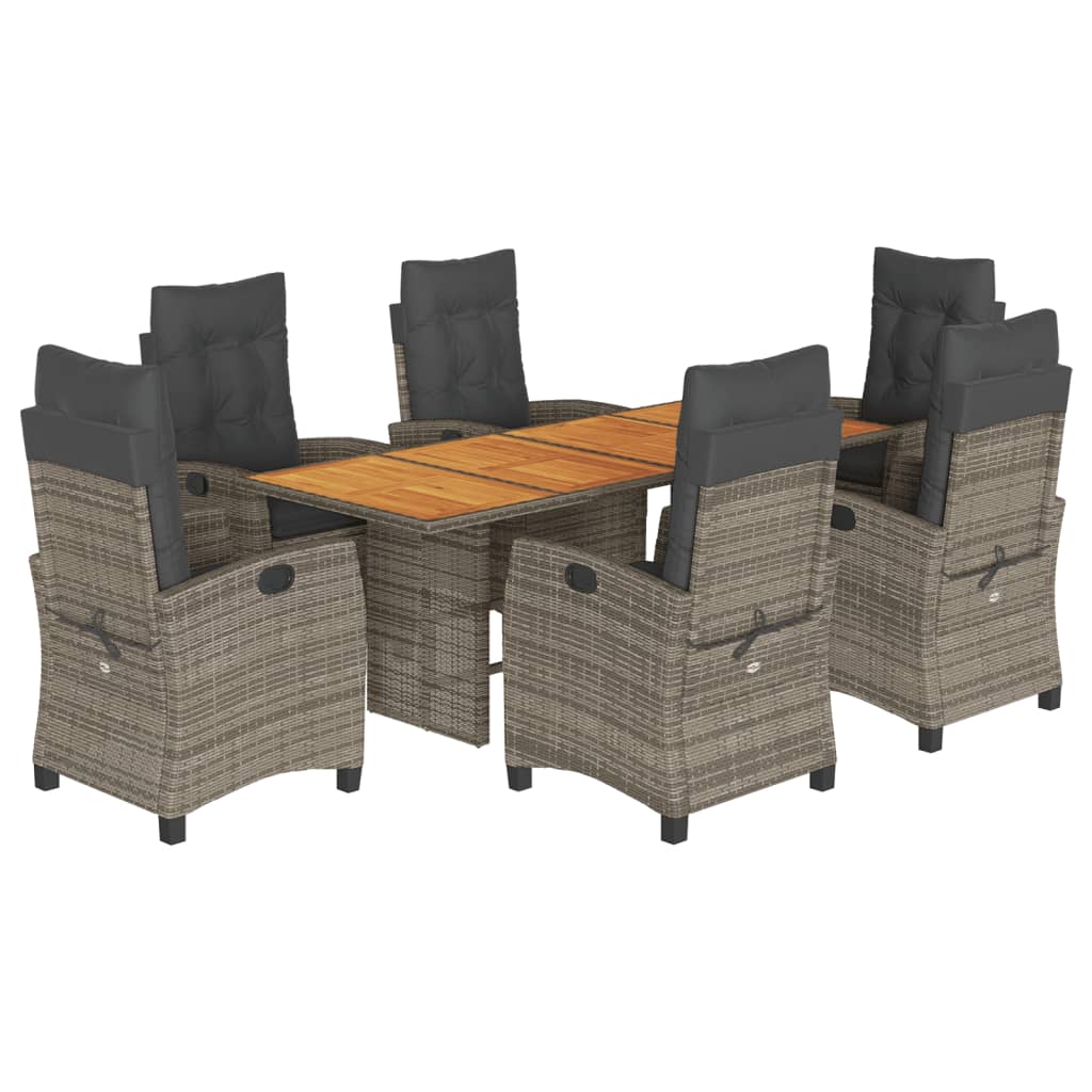Set da Pranzo da Giardino 7 pz con Cuscini in Polyrattan Grigio | homemem39