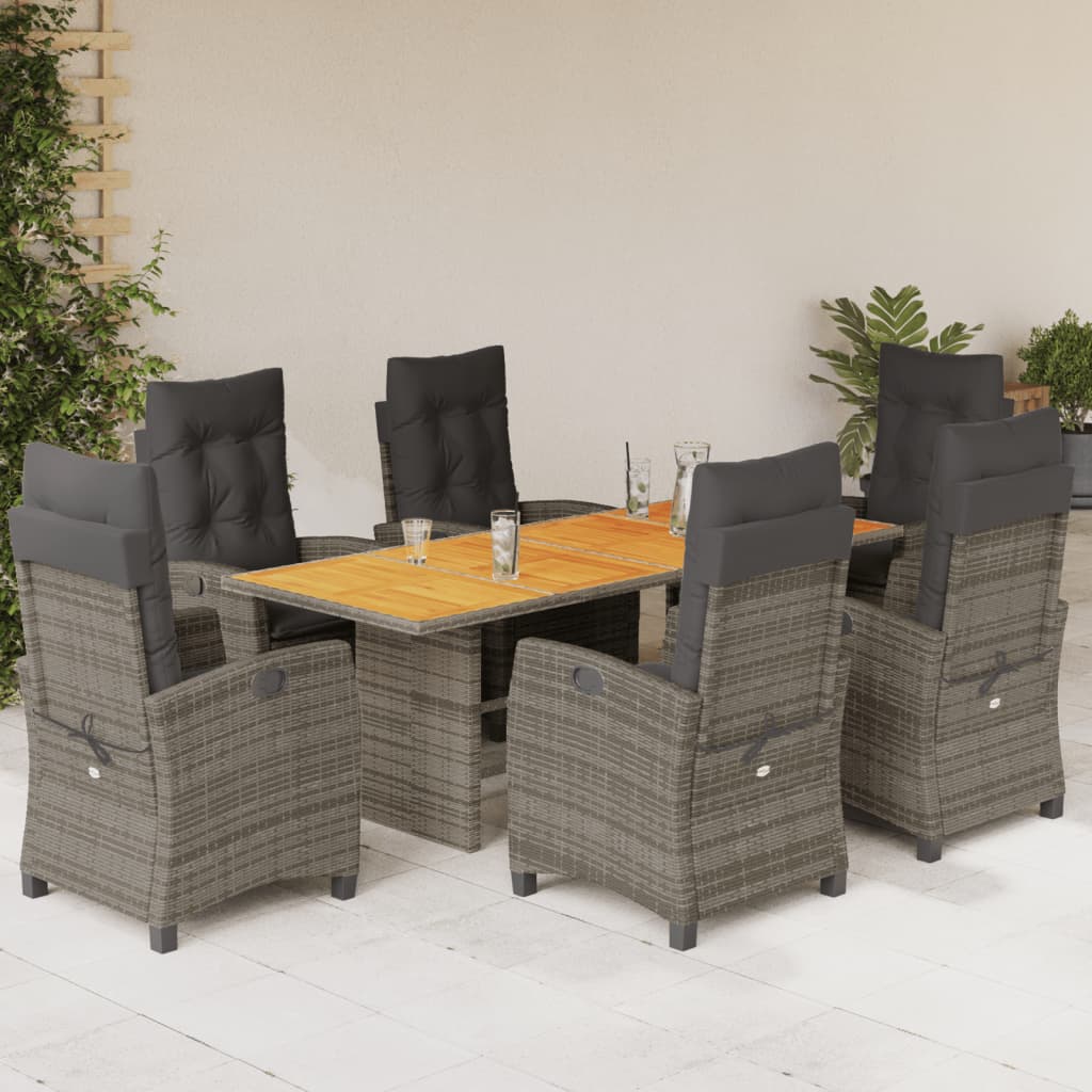 Set da Pranzo da Giardino 7 pz con Cuscini in Polyrattan Grigio | homemem39