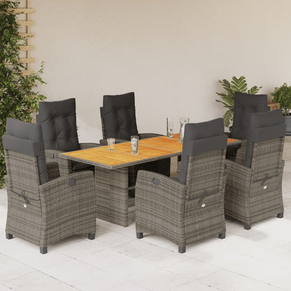 Set da Pranzo da Giardino 7 pz con Cuscini in Polyrattan Grigio | homemem39