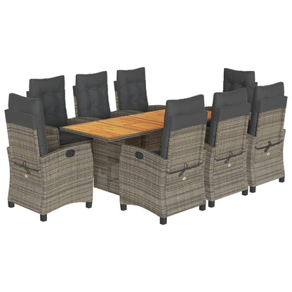 Set da Pranzo da Giardino 9 pz con Cuscini in Polyrattan Grigio | homemem39