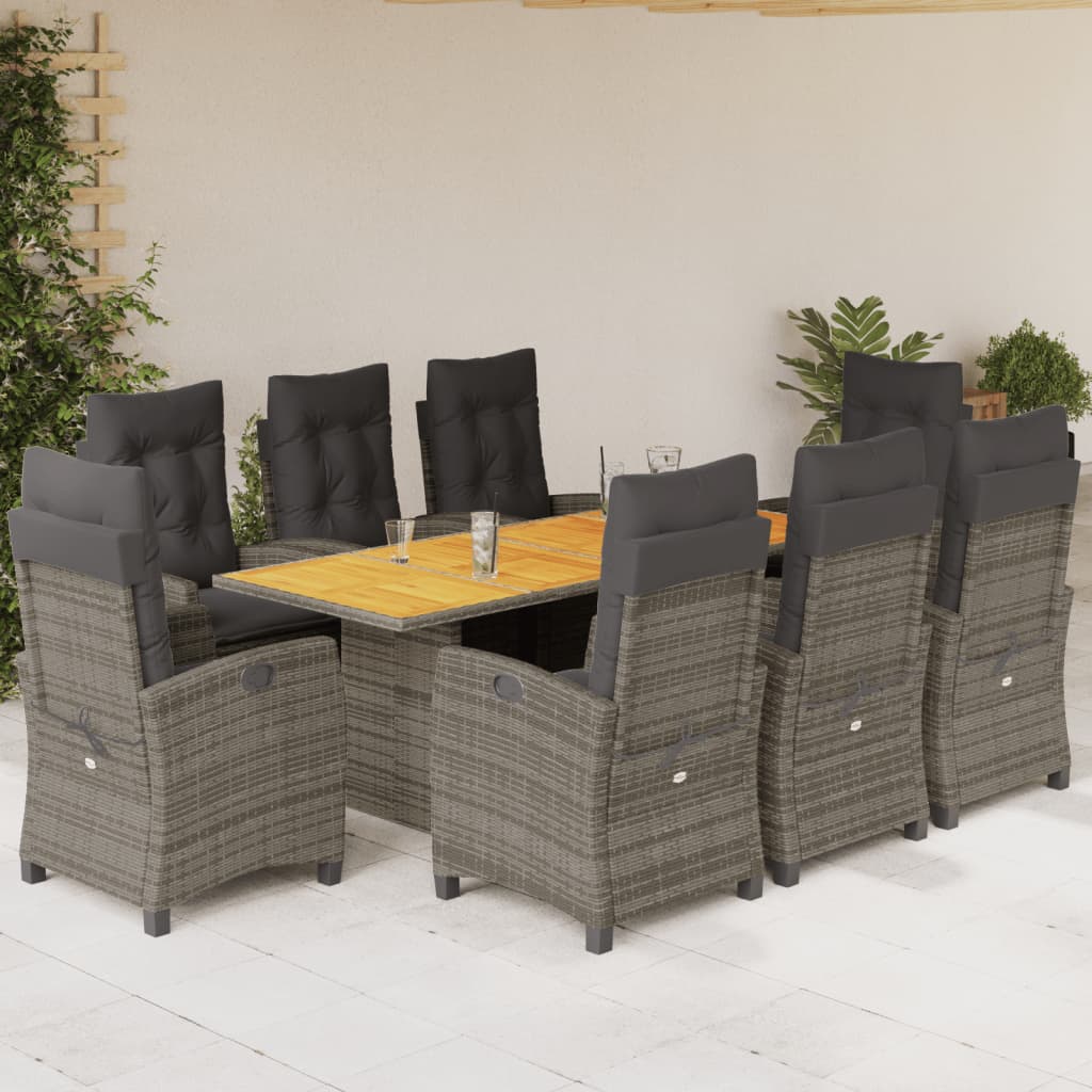 Set da Pranzo da Giardino 9 pz con Cuscini in Polyrattan Grigio | homemem39