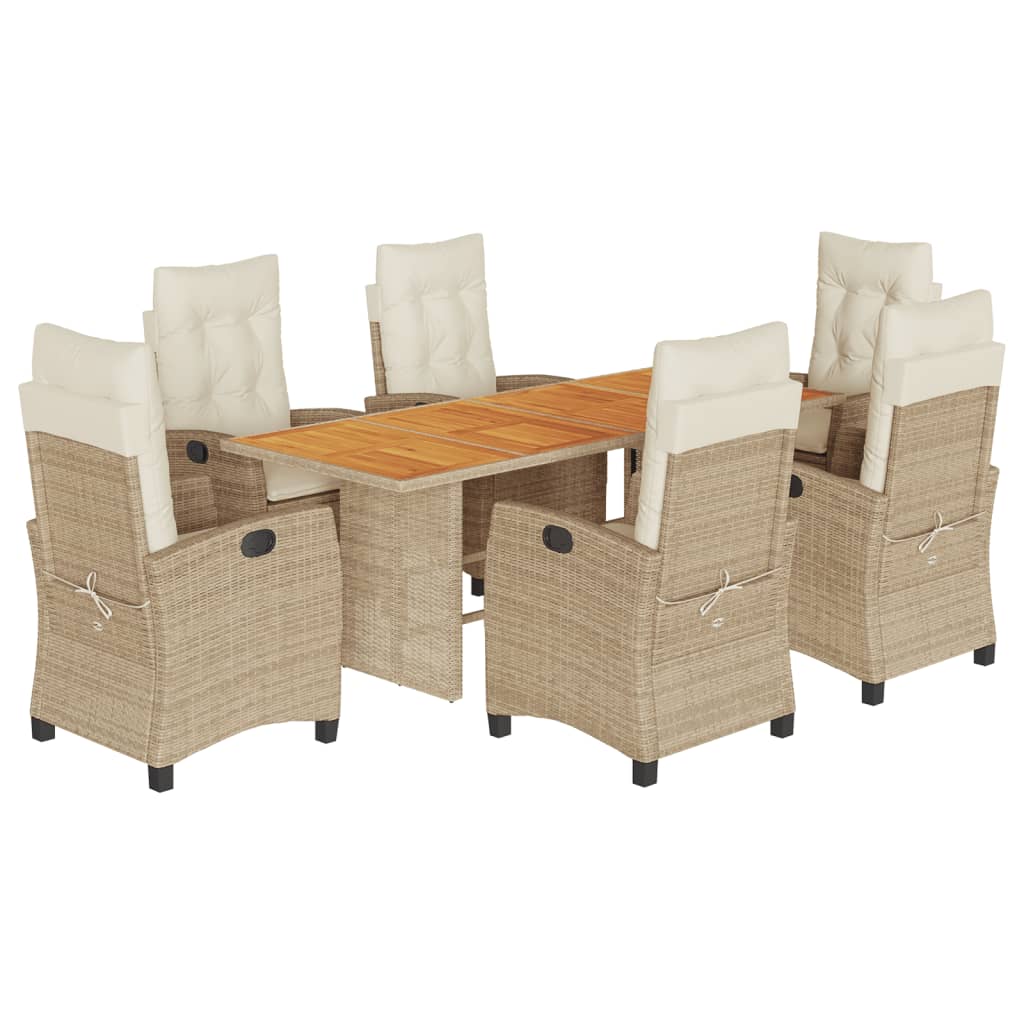 Set da Pranzo da Giardino 7 pz con Cuscini Beige in Polyrattan | homemem39